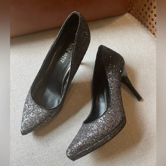Nine West Shoes Nine West Black And Silver Ombr Glitter Pumps